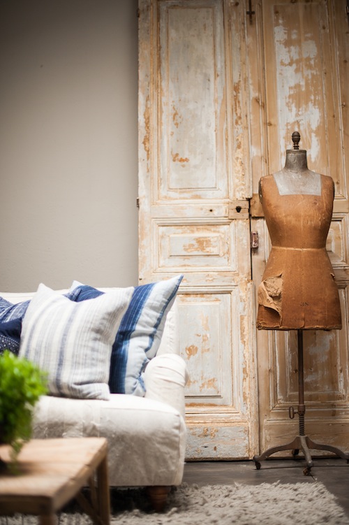 found-vintage-rentals-summer-look-book-americana-indigo-pillows-rustic-doors-mannequin