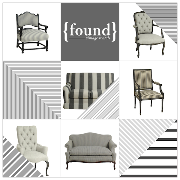 Striped Upholstered Lounge Furniture at Found Vintage Rentals 